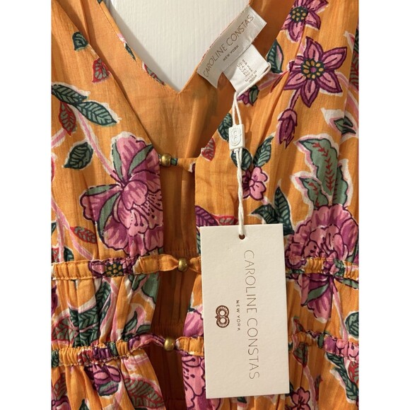Caroline Constas womens Sleeveless Midi Dress size Small Orange Floral Cotton - Picture 6 of 7